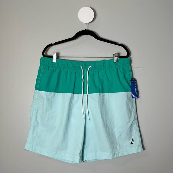 Nautica performance men's drawstring waist swim trunk aqua teal new - Picture 1 of 6
